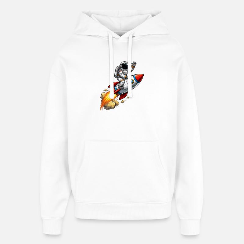 Dessin animé astronaute sur fusée - Sweat à capuche unisexe Stanley/Stella Oversized - blanc