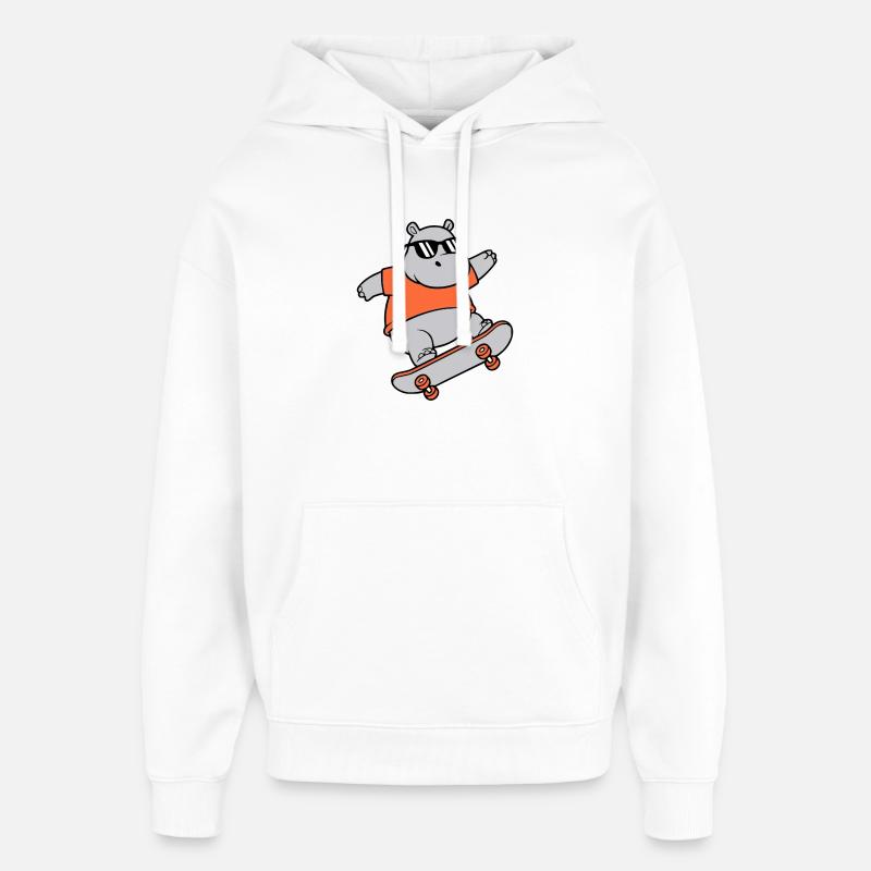 Vecteur de skateboard hippopotame cool - Sweat à capuche unisexe Stanley/Stella Oversized - blanc