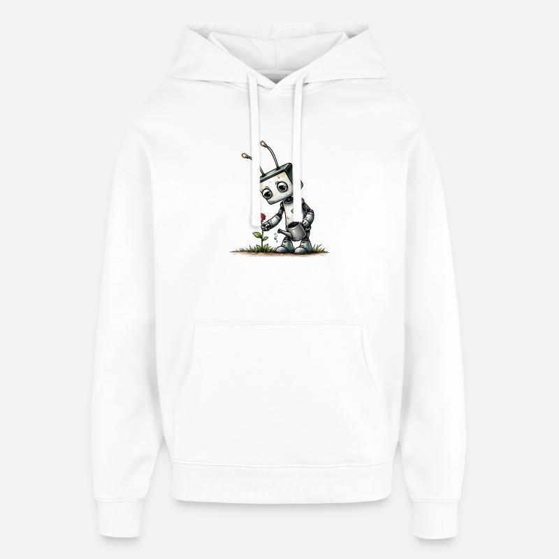 Robot arrosant une fleur - Sweat à capuche unisexe Stanley/Stella Oversized - blanc
