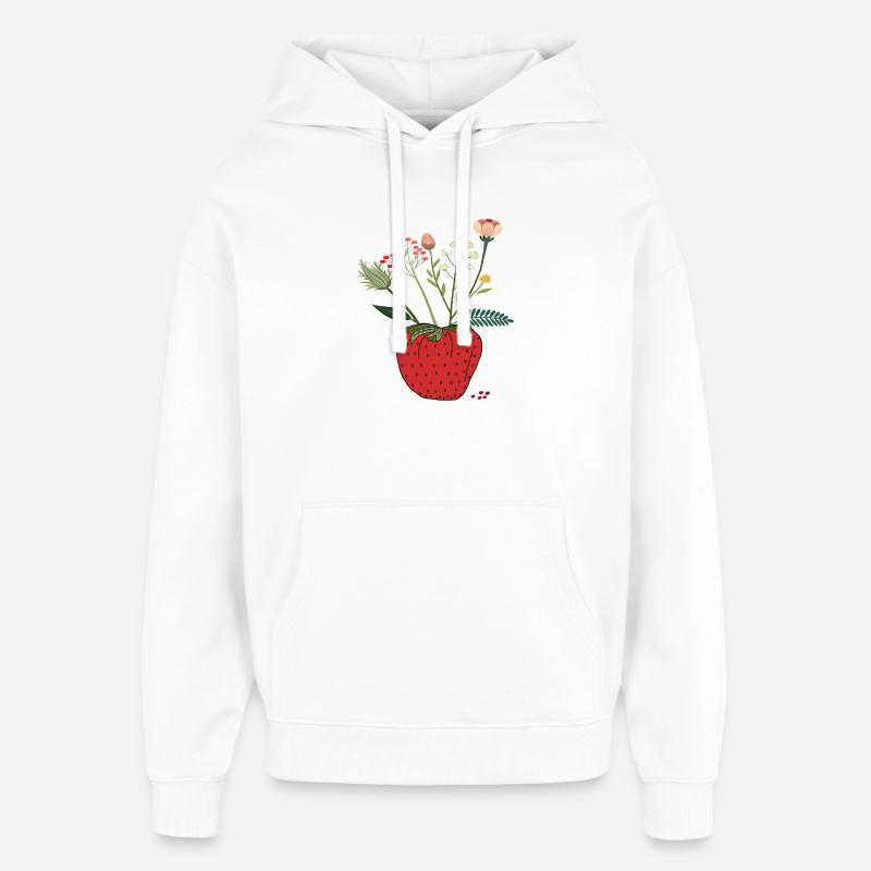 Fraise avec bouquet de fleurs - Sweat à capuche unisexe Stanley/Stella Oversized - blanc