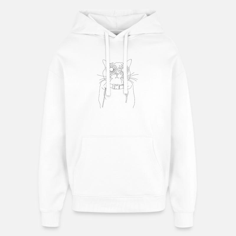 Chat aux marguerites - Sweat à capuche unisexe Stanley/Stella Oversized - blanc