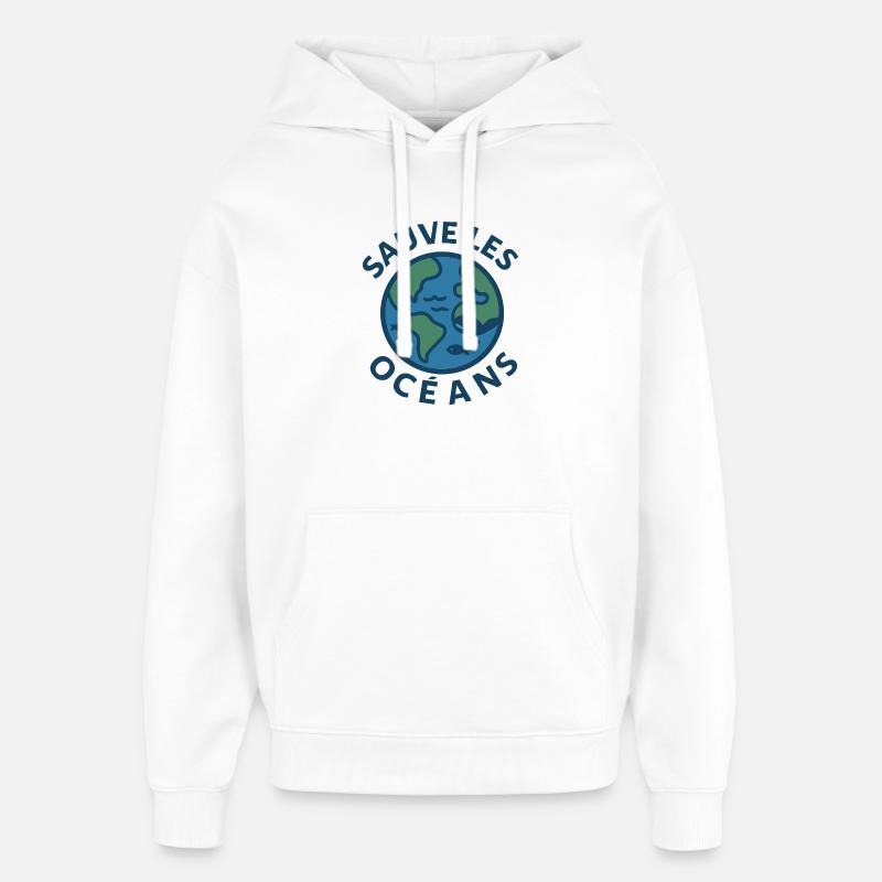 Sauve les Océans Globe Marin - Sweat à capuche unisexe Stanley/Stella Oversized - blanc