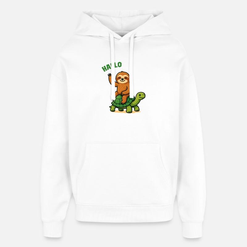 Hello sloth on turtle - Oversized Unisex Hoodie by Stanley/Stella - white