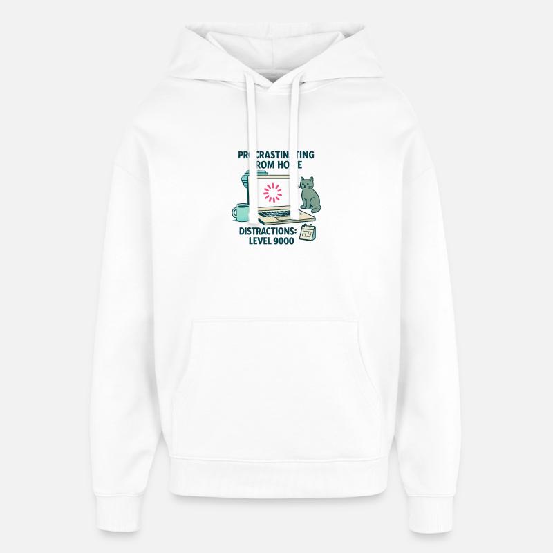 Humour Procrastination Télétravail Chat et Café - Sweat à capuche unisexe Stanley/Stella Oversized - blanc