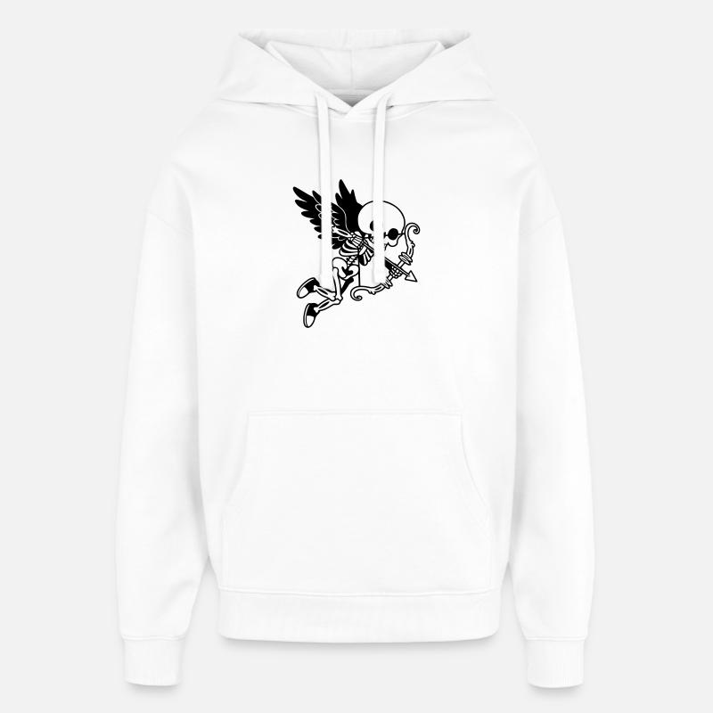 Skelet-Amor med sorte vinger - Hættetrøje unisex Stanley/Stella Oversized - hvid
