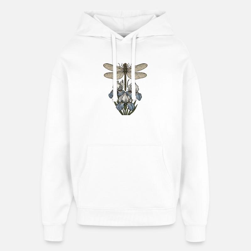 Libellule sur fleurs d’iris - Sweat à capuche unisexe Stanley/Stella Oversized - blanc