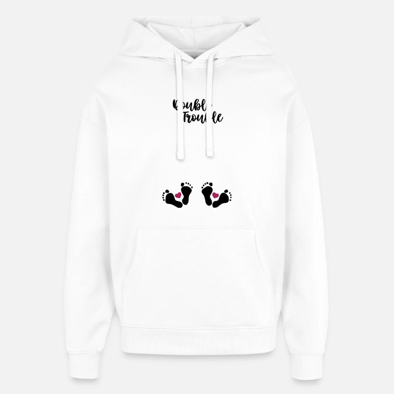 Double Trouble - Enceinte avec des jumeaux - Sweat à capuche unisexe Stanley/Stella Oversized - blanc