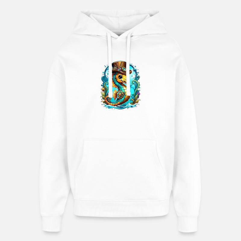 Hippocampe steampunk mignon - Sweat à capuche unisexe Stanley/Stella Oversized - blanc