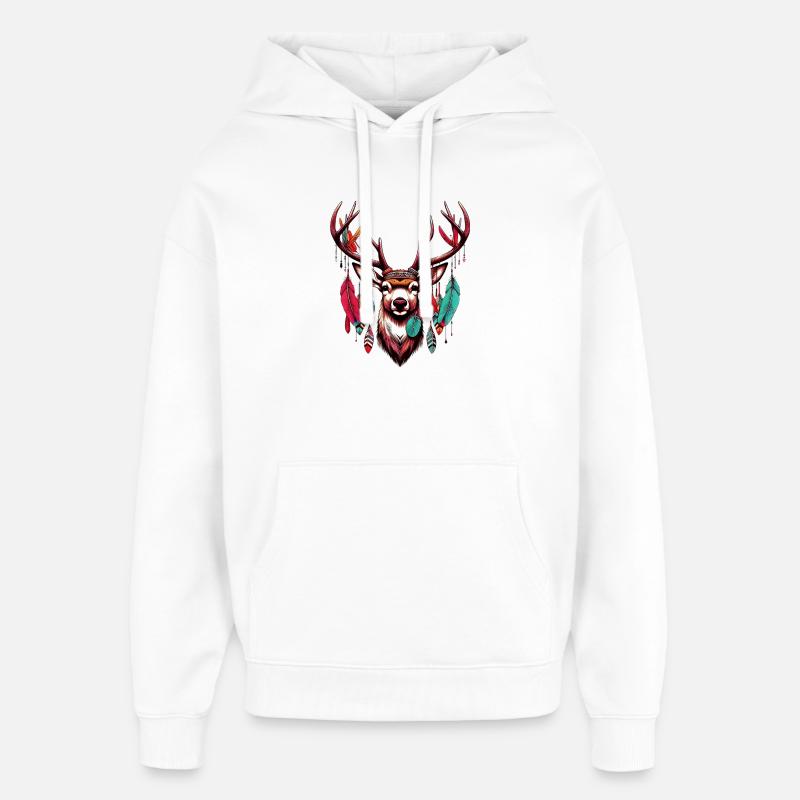 Cerf amérindien Indiens rouges d’Amérique - Sweat à capuche unisexe Stanley/Stella Oversized - blanc