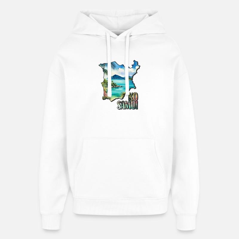 Carte aquarelle Ko Samui - Sweat à capuche unisexe Stanley/Stella Oversized - blanc