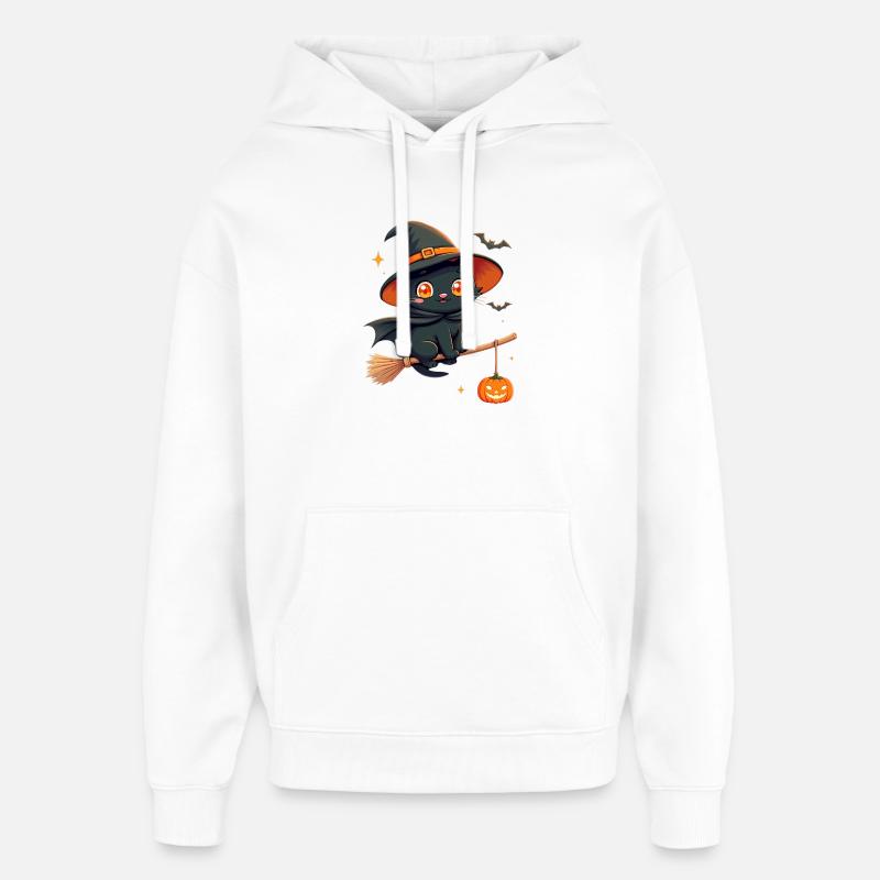 Chat d’Halloween avec citrouille d’Halloween - Sweat à capuche unisexe Stanley/Stella Oversized - blanc
