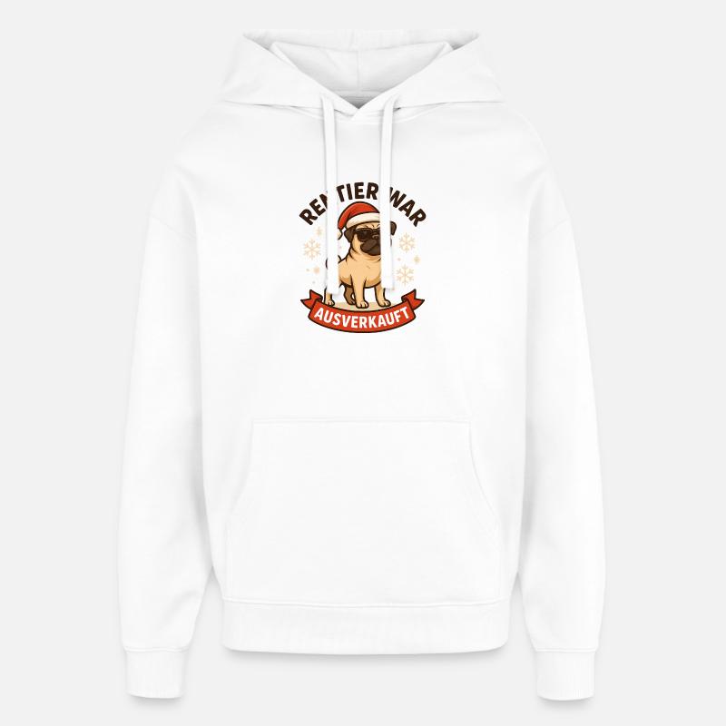 Reindeer a affiché complet Pug Pug - Sweat à capuche unisexe Stanley/Stella Oversized - blanc