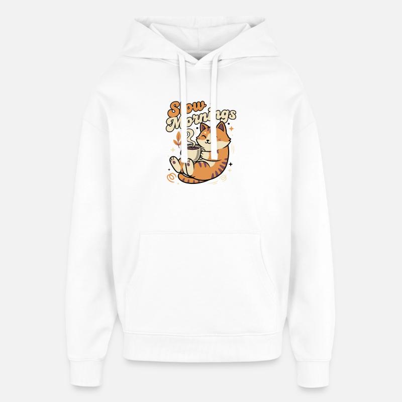 Langsame Morgenkatze mit Kaffee - Oversized Unisex Hoodie von Stanley/Stella - Weiß