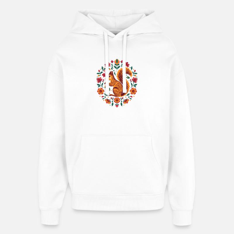 Écureuil dans une couronne de fleurs - Sweat à capuche unisexe Stanley/Stella Oversized - blanc