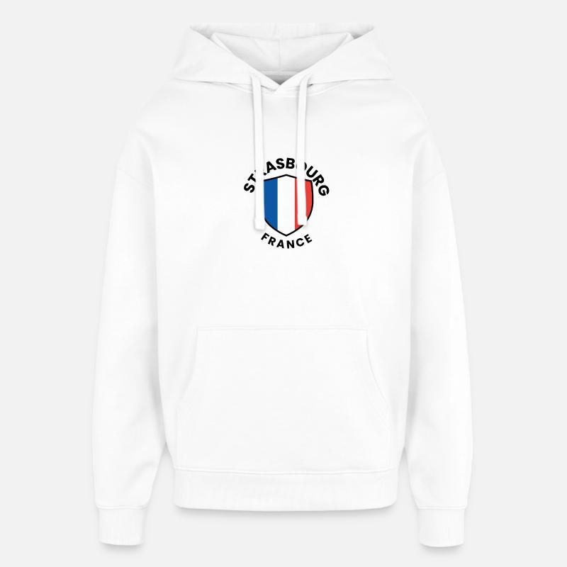 Bouclier de Strasbourg Drapeau français - Sweat à capuche unisexe Stanley/Stella Oversized - blanc