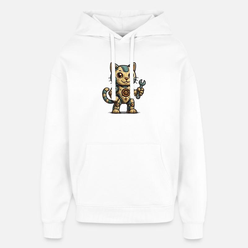 Héros mécanicien steampunk chat - Sweat à capuche unisexe Stanley/Stella Oversized - blanc