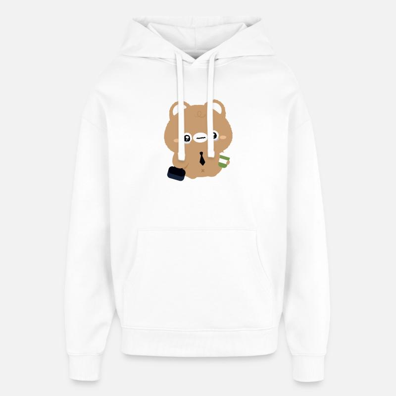 Ours Kawaii fatigué avec café - Sweat à capuche unisexe Stanley/Stella Oversized - blanc
