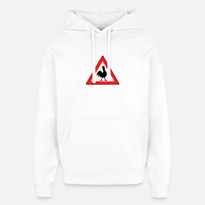 Panneau d’avertissement de poulet avec humour - Sweat à capuche unisexe Stanley/Stella Oversized - blanc