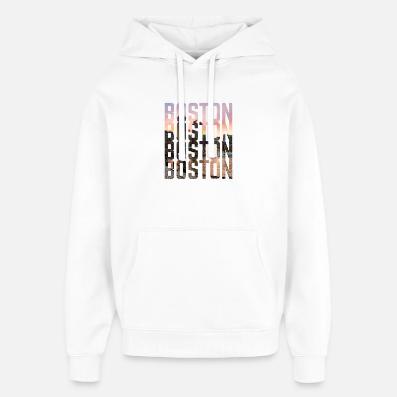 Lettrage Boston Skyline - Sweat à capuche unisexe Stanley/Stella Oversized - blanc