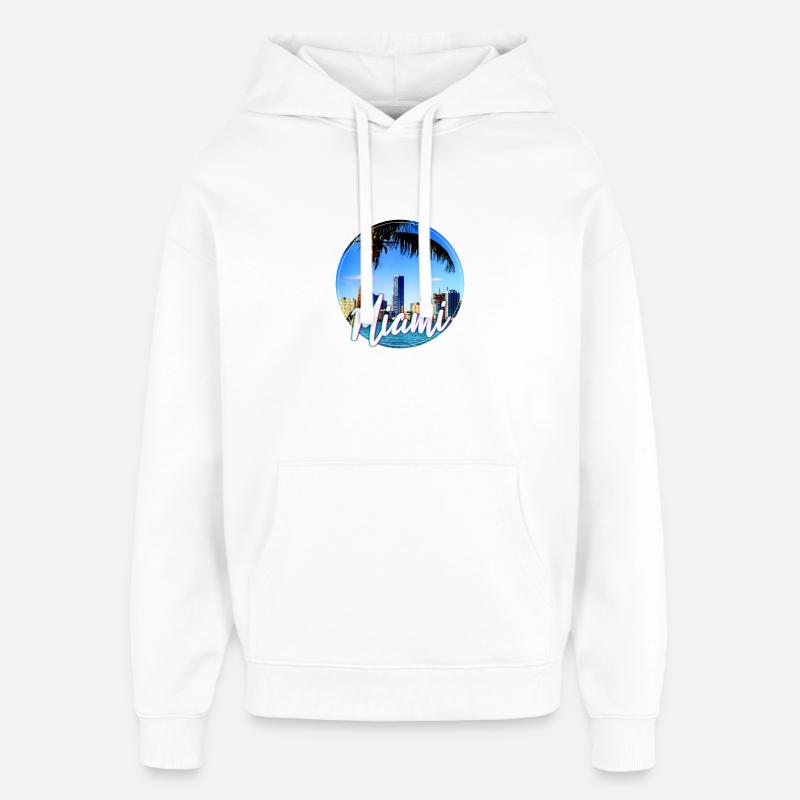 Skyline des palmiers néons de Miami - Sweat à capuche unisexe Stanley/Stella Oversized - blanc