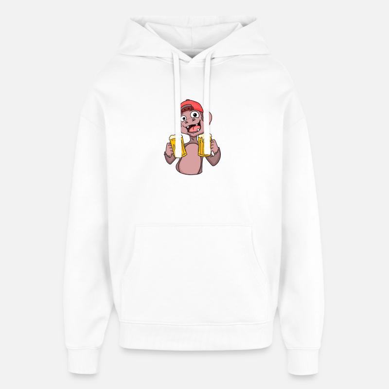Monkey with beer glasses - Oversized Unisex Hoodie by Stanley/Stella - white