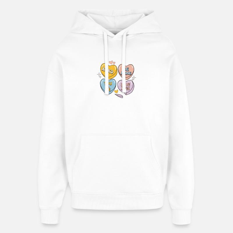 Candy Hearts Rétro Saint-Valentin - Sweat à capuche unisexe Stanley/Stella Oversized - blanc