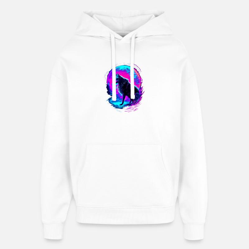 Wolf Neon Moon Synthwave - Oversized Unisex Hoodie von Stanley/Stella - Weiß