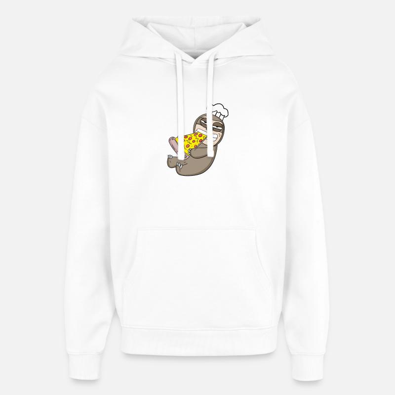 Gourmet Sloth Pizza - Sweat à capuche unisexe Stanley/Stella Oversized - blanc