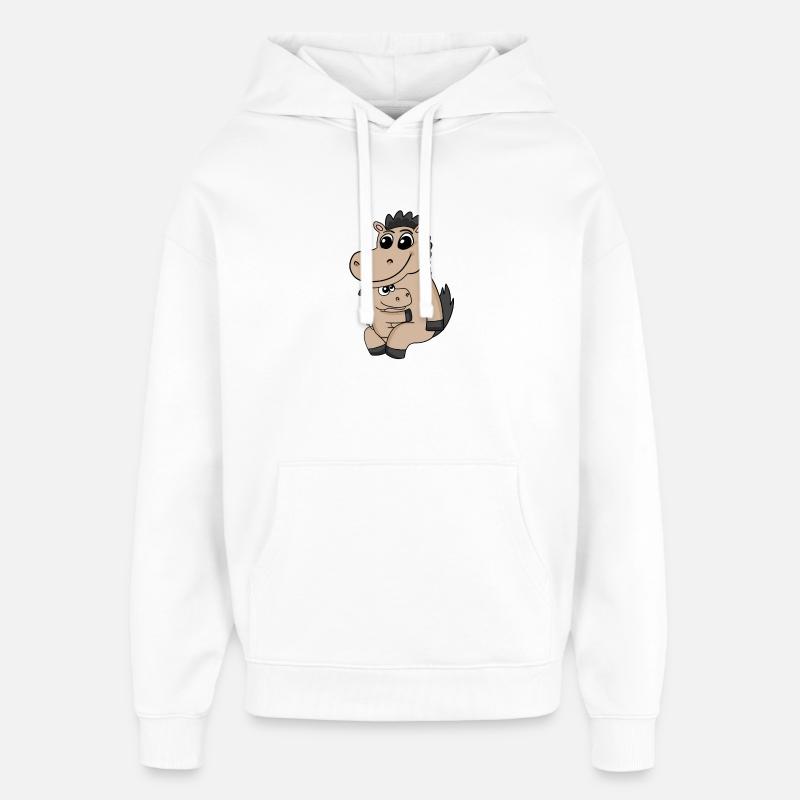 Famille Cheval - Cheval avec bébé - Sweat à capuche unisexe Stanley/Stella Oversized - blanc