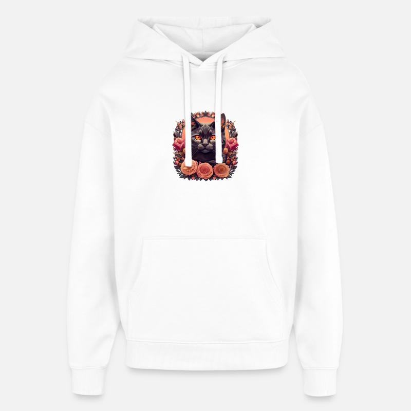 Chat floral - Sweat à capuche unisexe Stanley/Stella Oversized - blanc