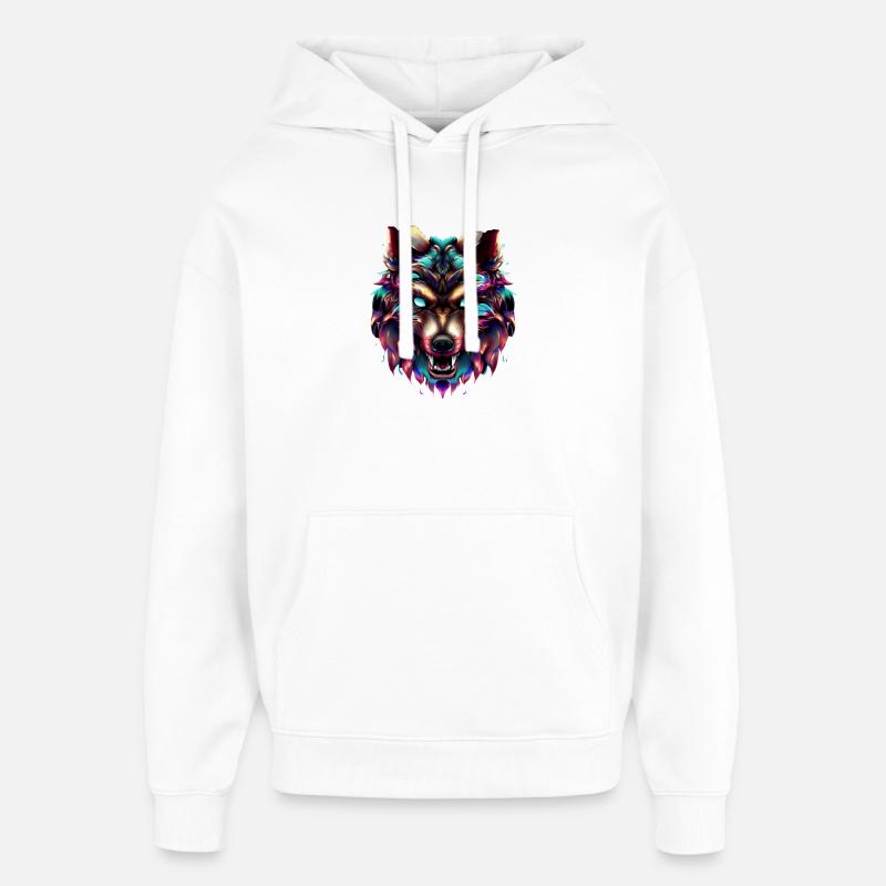 Wolf’s Head Synthwave Wolf - Sweat à capuche unisexe Stanley/Stella Oversized - blanc