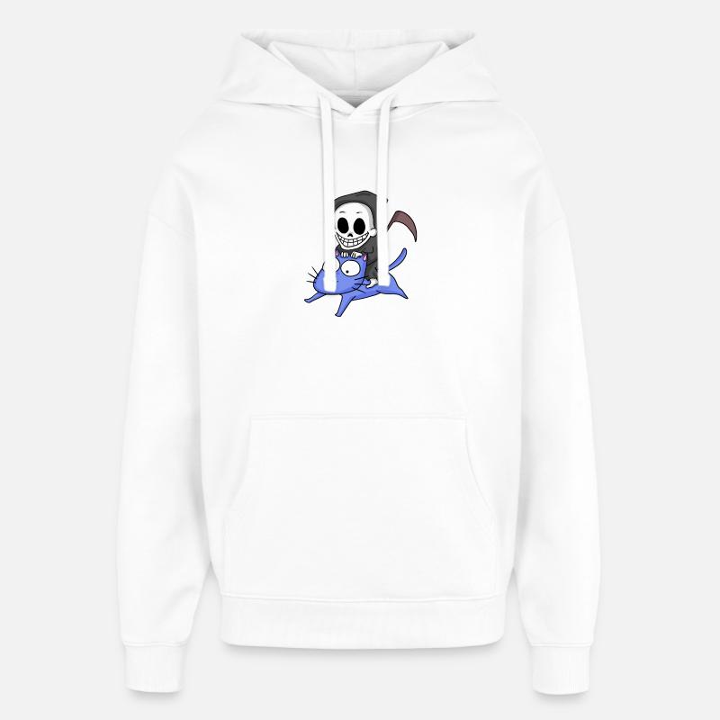 Faucheuse assise sur un chat - Sweat à capuche unisexe Stanley/Stella Oversized - blanc