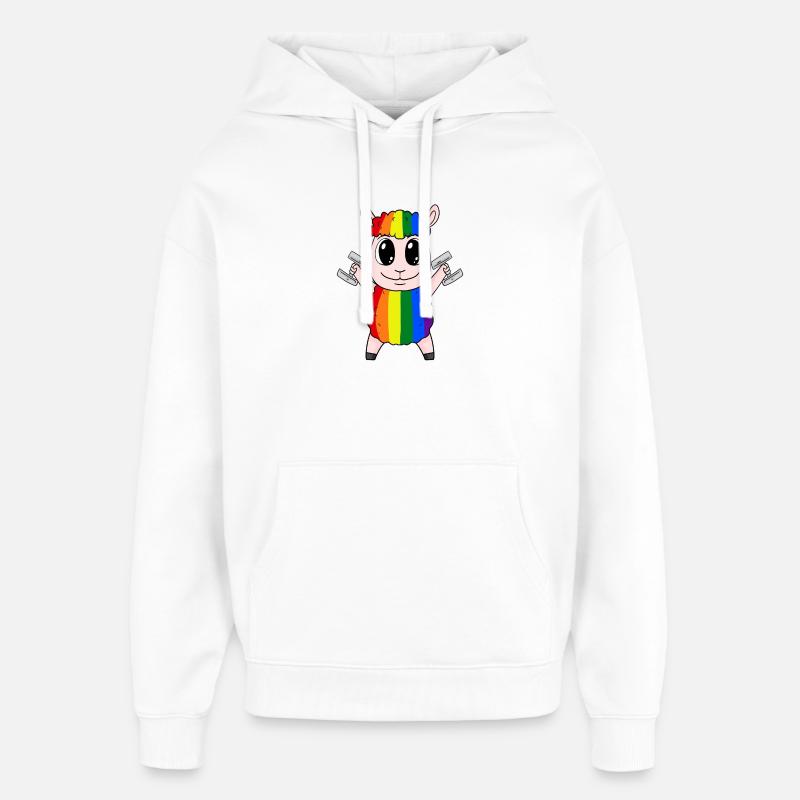 Rainbow sheep with dumbbells - Oversized Unisex Hoodie by Stanley/Stella - white