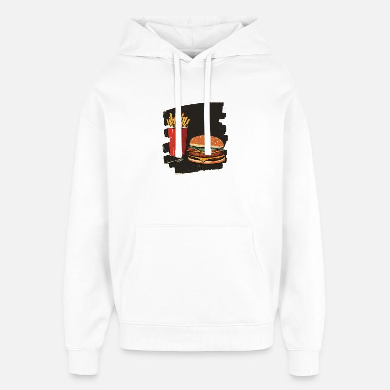 Burger und Fritten Retro - Oversized Unisex Hoodie von Stanley/Stella - Weiß