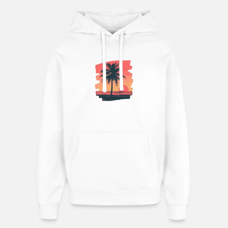 Palmier Coucher de soleil - Sweat à capuche unisexe Stanley/Stella Oversized - blanc