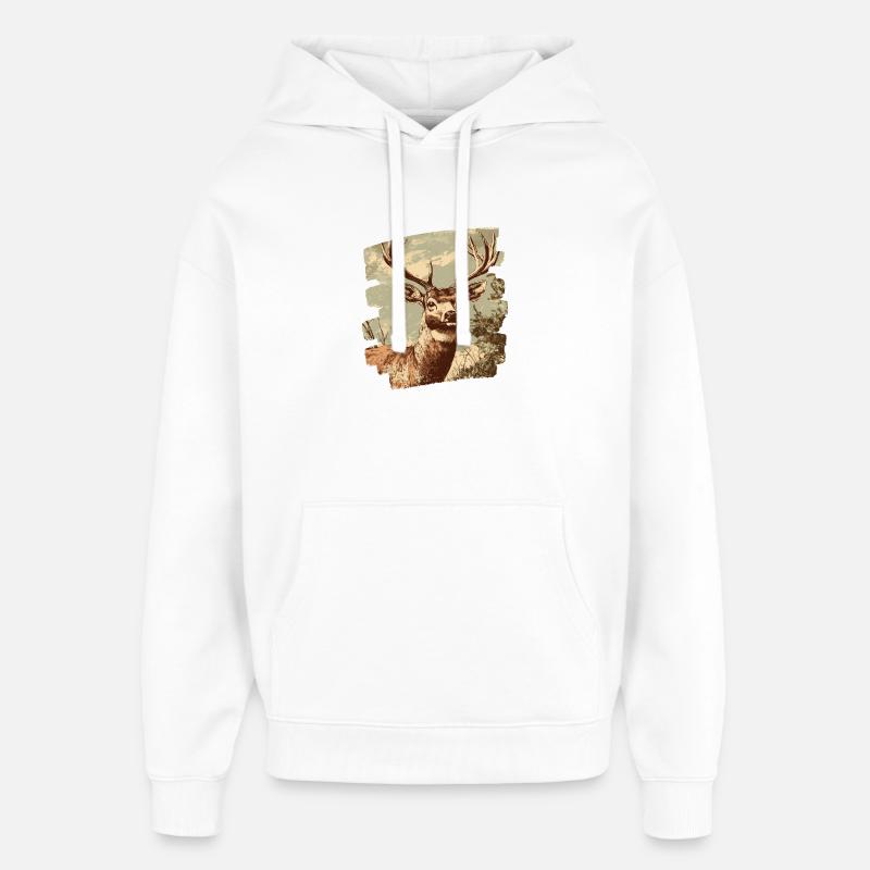 Cerf avec bois - Sweat à capuche unisexe Stanley/Stella Oversized - blanc