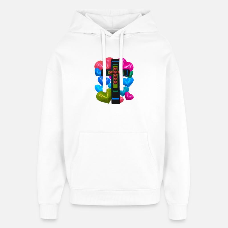 Croix Croix Cœur Cœurs Jésus - Sweat à capuche unisexe Stanley/Stella Oversized - blanc