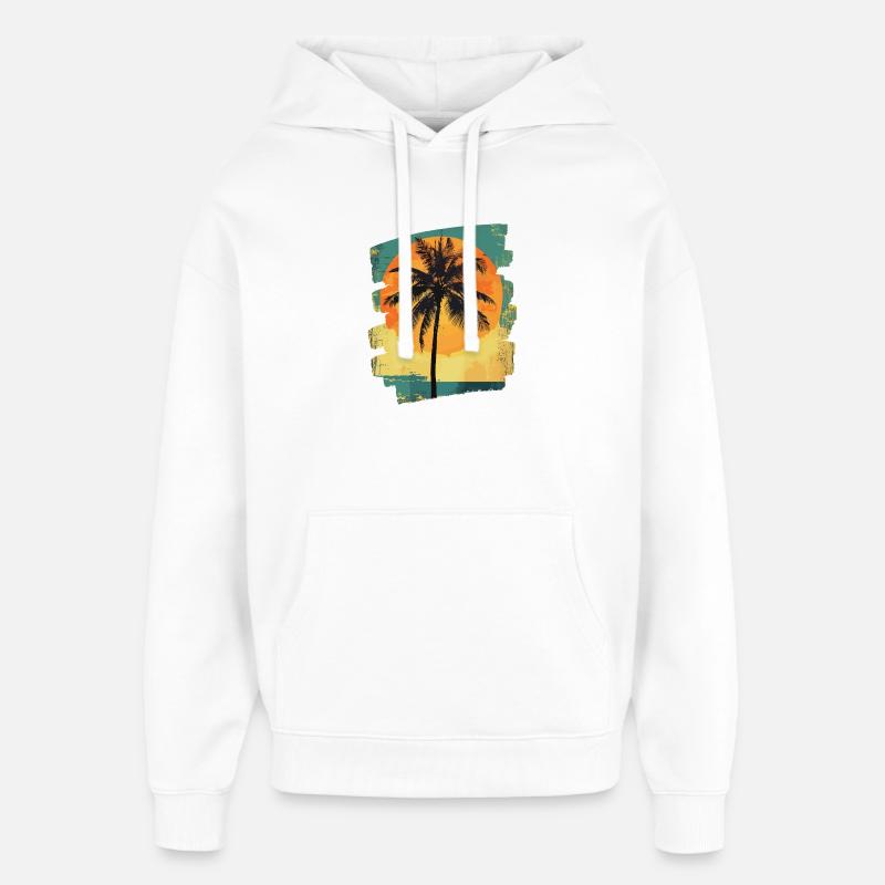 Palm Tree Sunset Summer Sun - Oversized Unisex Hoodie by Stanley/Stella - white