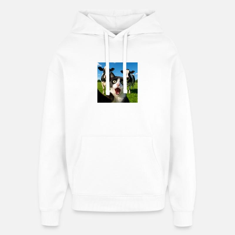 Süße Katze Kuh Selfie Geschenkidee - Oversized Unisex Hoodie von Stanley/Stella - Weiß