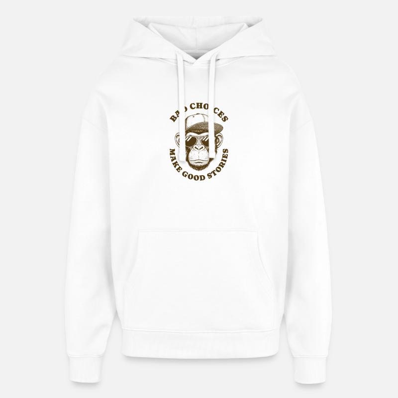 Dårlige valg Gør gode historier Retro Abe Dyr - Hættetrøje unisex Stanley/Stella Oversized - hvid