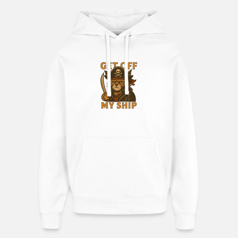 Descends de mon navire – Pirate Cat - Sweat à capuche unisexe Stanley/Stella Oversized - blanc
