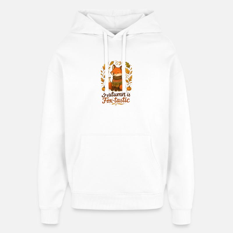 Herbstlicher Fuchs mit Pullover und Kürbissen - Oversized Unisex Hoodie von Stanley/Stella - Weiß