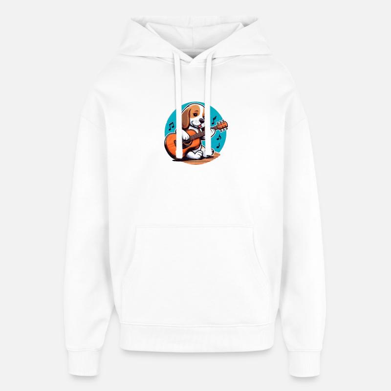 Chiot mignon avec guitare - Sweat à capuche unisexe Stanley/Stella Oversized - blanc