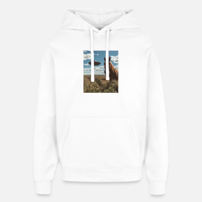 Pferd Selfie mit UFO - Oversized Unisex Hoodie von Stanley/Stella - Weiß