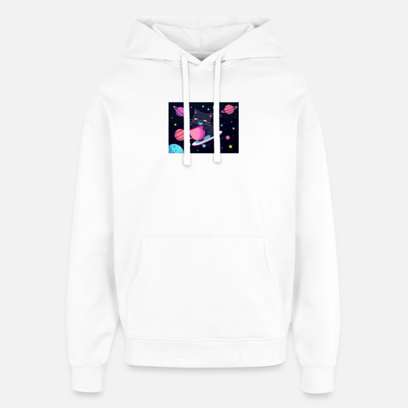 Galaxie Nuit Skateboard Chat - Sweat à capuche unisexe Stanley/Stella Oversized - blanc