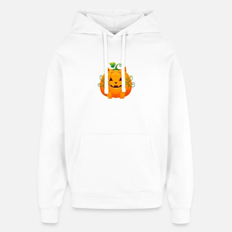 Chat Citrouille Halloween Design - Sweat à capuche unisexe Stanley/Stella Oversized - blanc