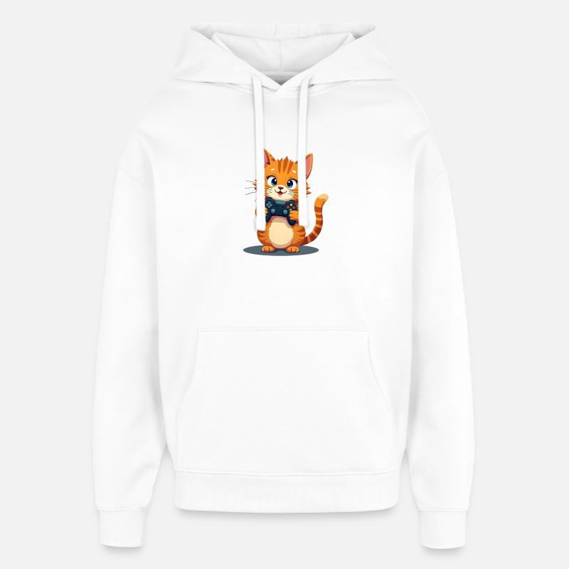 Kitten with game controller - Oversized Unisex Hoodie by Stanley/Stella - white