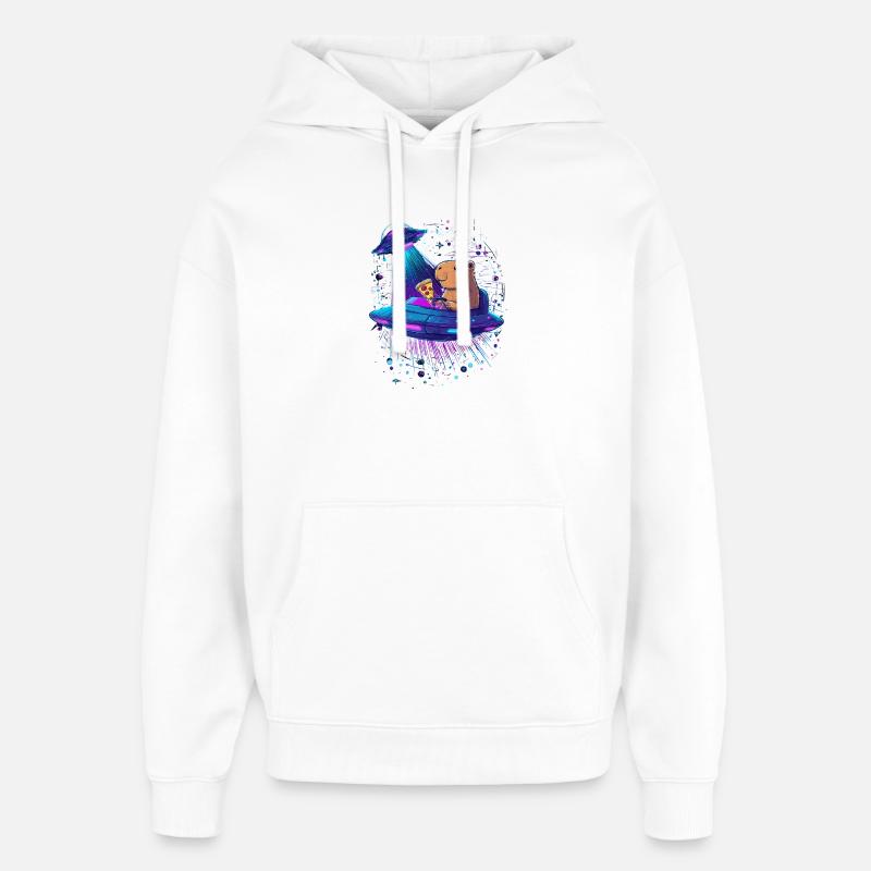 Capybara avec pizza dans l'OVNI - Sweat à capuche unisexe Stanley/Stella Oversized - blanc