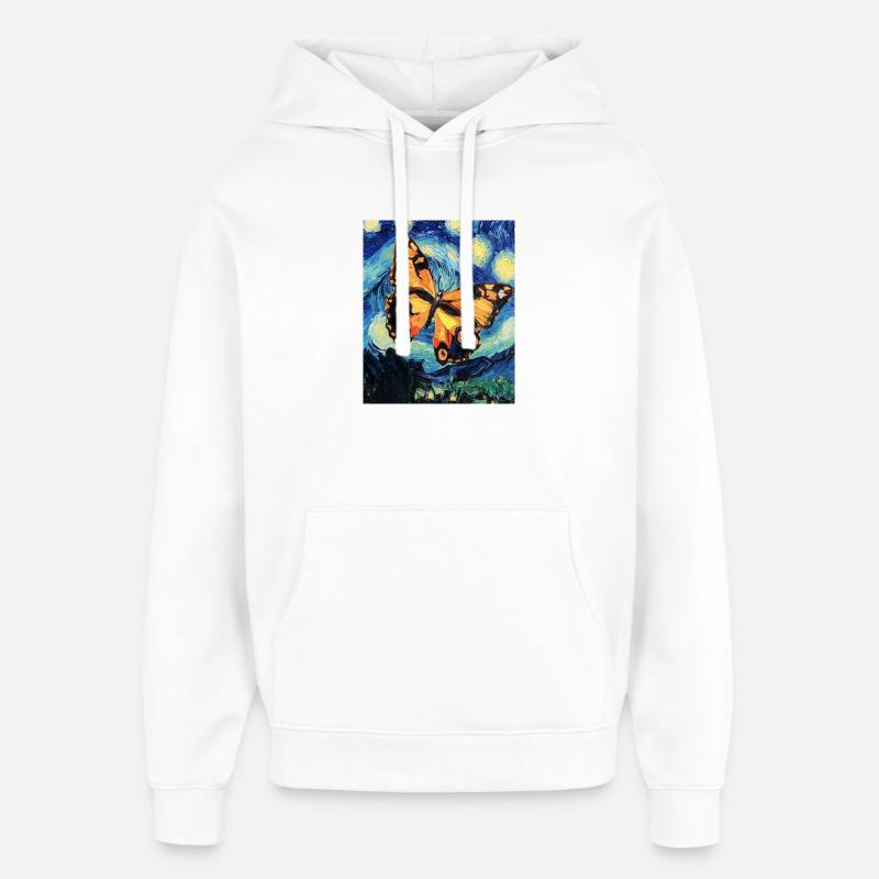Papillon étoilé style Van Gogh - Sweat à capuche unisexe Stanley/Stella Oversized - blanc