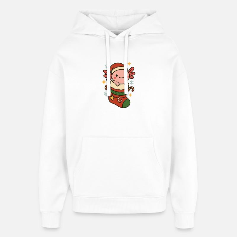 Axolotl Christmas – Mignon en chaussettes 🧦 - Sweat à capuche unisexe Stanley/Stella Oversized - blanc